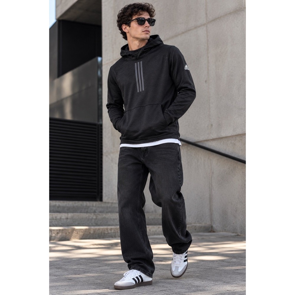 Adidas Climawarm Men's M Black Pullover Training Hoodie 3 Stripe Athletic